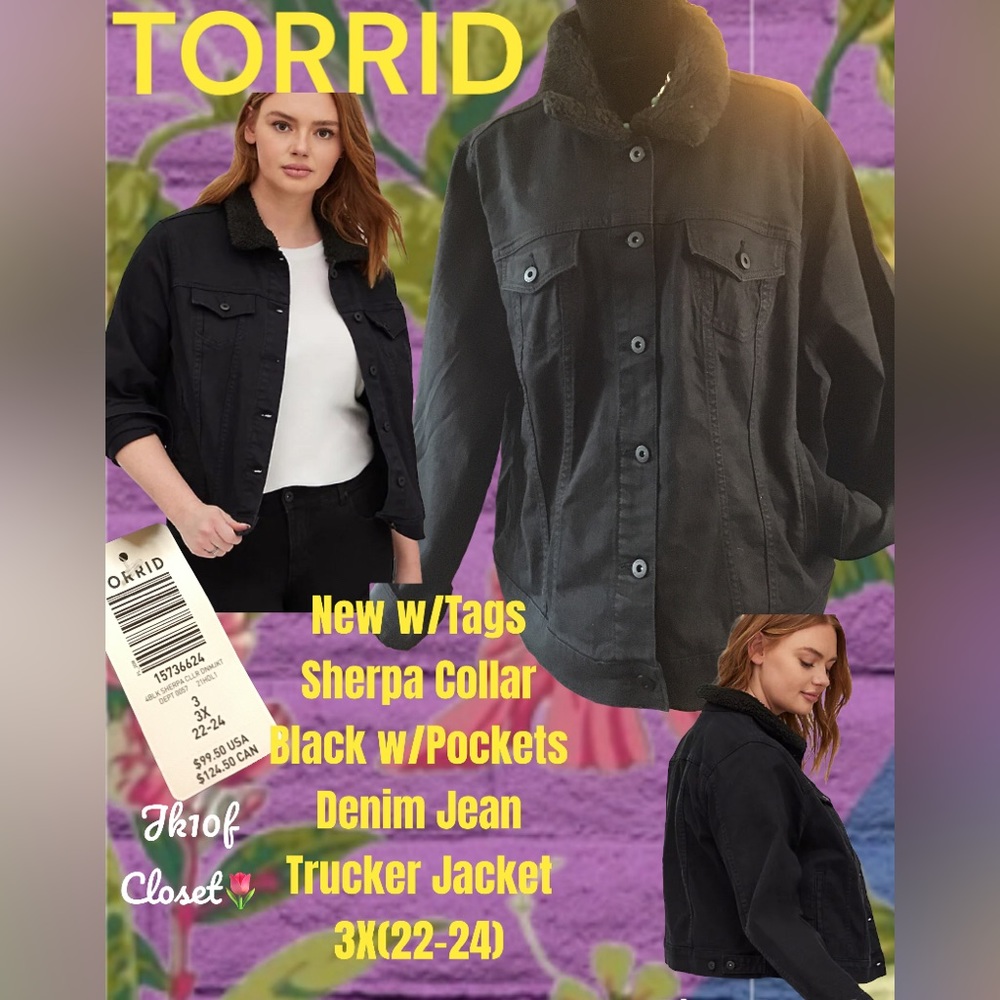 LOWEST🌺 NWT Torrid 3X SHERPA COLLAR BLACK TRUCKER JEAN JACKET